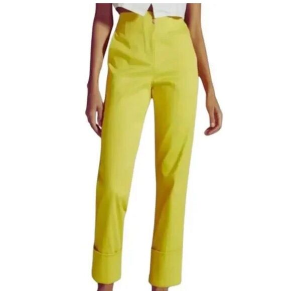 Maeve Anthropologie High Rise Cigarette Crop Ankle Pant Boho Bright Yellow Sz 4 - Picture 1 of 12